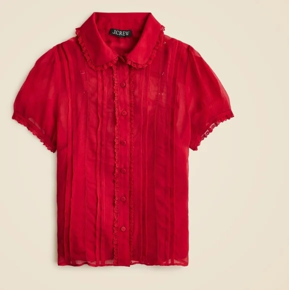 J.Crew Retail Sheer lace-trim button-up shirt And Cami red size 6 - Picture 2 of 11